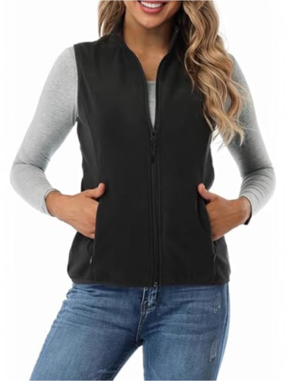Faux Fleece Zip Vest Sleeveless Warm Lightweight 4 Pocket Outdoor